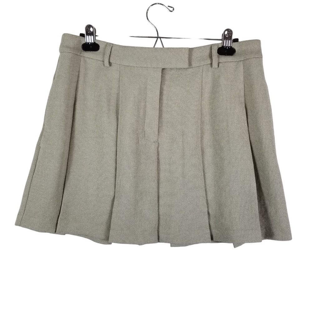 Express Editor Pleated Mini Skirt Olive Green Sage Size‎ 12 NWT Textured Woven
